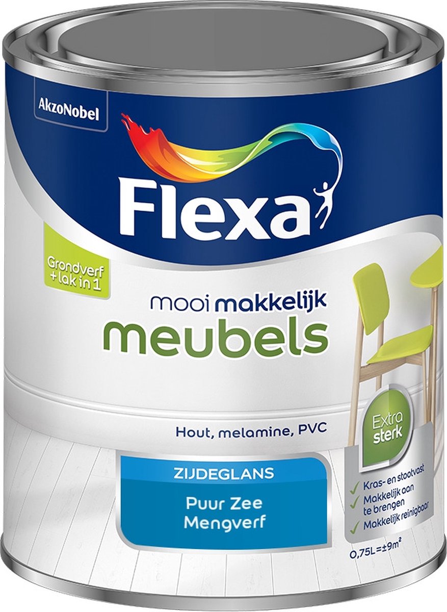 Flexa Mooi Makkelijk Verf - Meubels - Mengkleur - Puur Zee - 750 ml