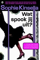 Boekcover van 'Wat spook jij uit?' van Sophie Kinsella. Zwarte jurk, silhouet van een vrouw met hoge hakken, tekst in paarse letters.
