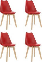 4 Moderne kunststof eetkamerstoelen stoelen met zachte lederen zitting - rood - red - ergonomische kuipstoelen - Palerma Design - ergonomisch - stoel - zetel - zacht - leer - woonkamerstoelen