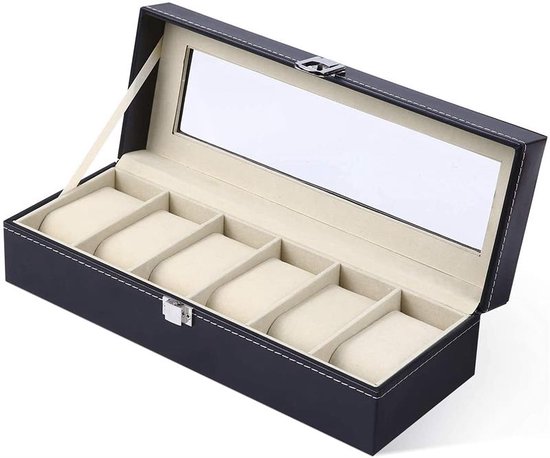 Boîte à montres UNIQ avec espace pour 6 montres - Convient pour les Montres et les Bijoux - 6 compartiments avec 6 Oreillers - Boîte à montres - Boîte à bijoux