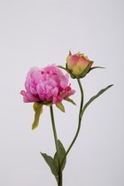 Kunstbloem - set van 2 - Pioenroos - decoratieve tak -  52 cm - roze