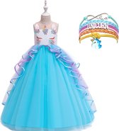 Unicorn Jurk | Eenhoorn Jurk | Prinsessenjurk Meisje | + Armband | Verkleedkleren Meisje |maat 110| Prinsessen Verkleedkleding | Carnavalskleding Kinderen | Blauw