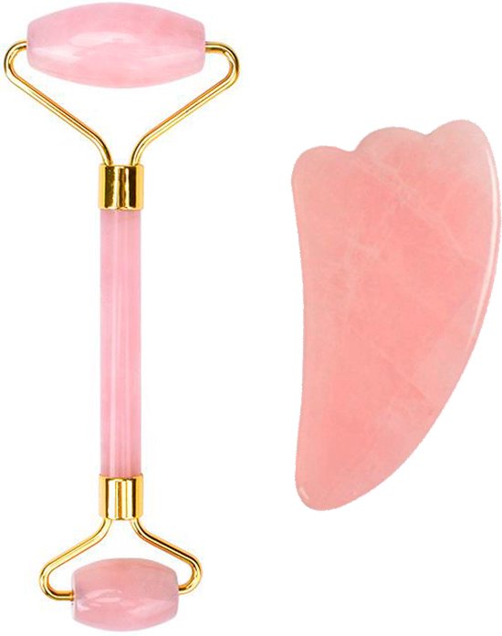 UNIQ Rose Quartz Jade Roller + Gua Sha - Gezichtsroller - Face Roller - Gezichtsmassage roller - anti-aging