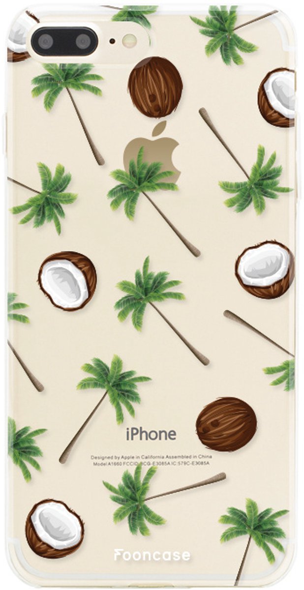 Fooncase Hoesje Geschikt voor iPhone 8 Plus - Shockproof Case - Back Cover / Soft Case - Coco Paradise / Kokosnoot / Palmboom