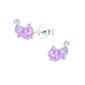 Joy|S - Zilveren kat poes oorbellen - 9 x 7 mm - paars