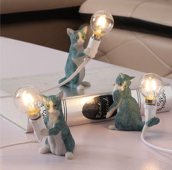 3x Kattenlamp Turquoise - LED Lamp - Tafellamp Kat
