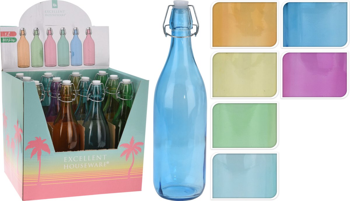 Fles 1 liter met beugel geel Fles 1 liter met beugel geel