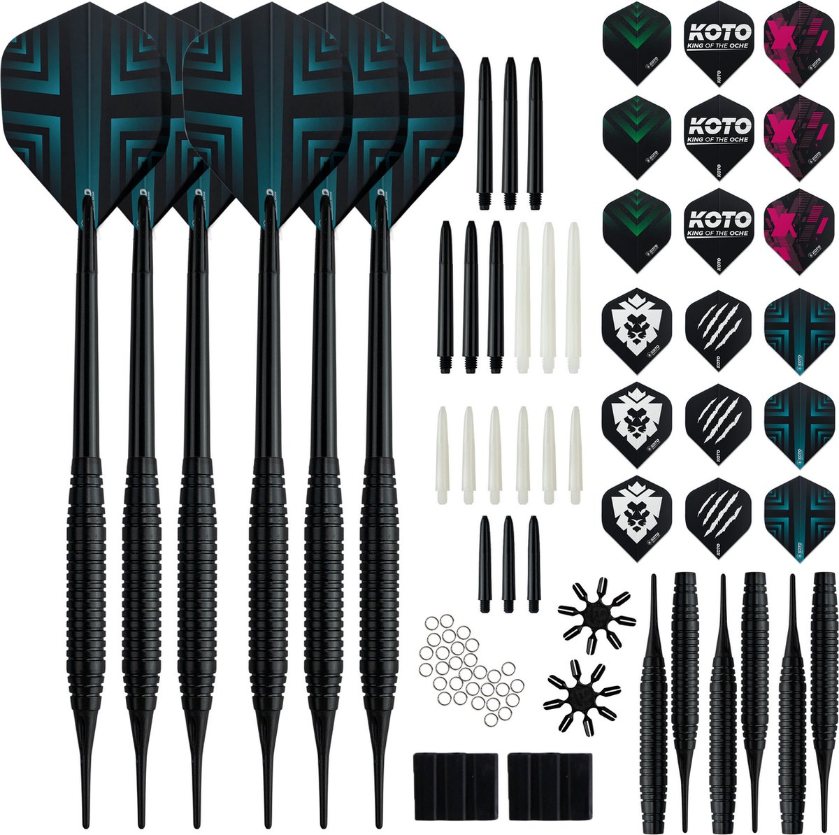 2 KOTO Black Brass Soft Tip Darts + 90 Accessoires - Dartpijlen - Voor Elektronische Dartborden