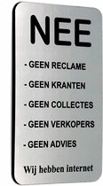 NEE Geen Reclame Sticker - Kranten - Collectes - Verkopers - Advies - Brievenbus Sticker - Rvs Kleur - Zelfklevend - 50 mm x 80 mm x 1,6 mm - YFE-Design