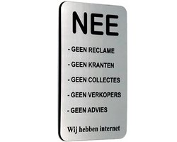 NEE Geen Reclame Sticker - Kranten - Collectes - Verkopers - Advies - Brievenbus Sticker - Rvs Kleur - Zelfklevend - 50 mm x 80 mm x 1,6 mm - YFE-Design