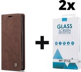 CaseMe Bookcase Pasjeshouder Hoesje Samsung S21 Bruin - 2x Gratis Screen Protector - Telefoonhoesje - Smartphonehoesje