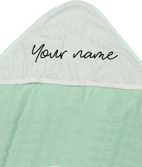 Baby Badcape met naamopdruk (Curly) Groen - Omslagdoek - Babyhanddoek - Gepersonaliseerd Kraamcadaeau - Geboorte Meisje - Geboorte Jongen | van Funnies. — afbeelding 2