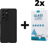Siliconen Backcover Hoesje Samsung Galaxy S21 Ultra Zwart - 2x Gratis Screen Protector - Telefoonhoesje - Smartphonehoesje