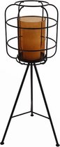 Oneiro’s Luxe lantaarn KAMANDO Zwart – ø 24x21x54 cm – metaal - kaarsenhouder – waxinelicht houder - windlicht - decoratie - naturel – tuindecoratie – relief