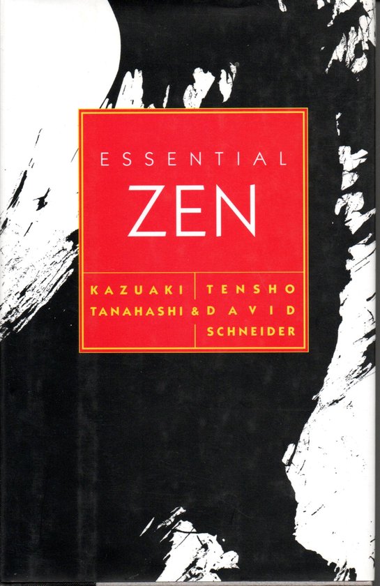 Boekomslag voor 'ESSENTIAL ZEN' met rode en zwarte achtergrond. Titel in witte letters.