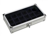 SAFE Aluminium vitrine cassette met acrylglas deksel en 18 compartimenten - 19 x 11,5 x 4 cm