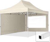 Tente de fête facile à monter 3x4,5m gazebo – 2 parois latérales (avec fenêtres panoramiques) pavillon PES300 cadre en acier crème