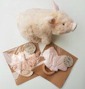 3-delige kraamcadeau set met zalm roze knuffel, sokjes en bijtring - bunny - geboorte - baby - zwangerschap