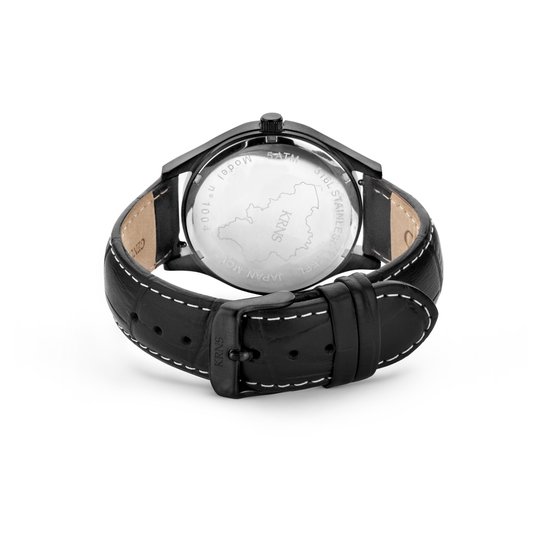 KRNS 1008 - Horloge - Analoog - Heren - Mannen - Leren band - Zwart - Rosékleurig