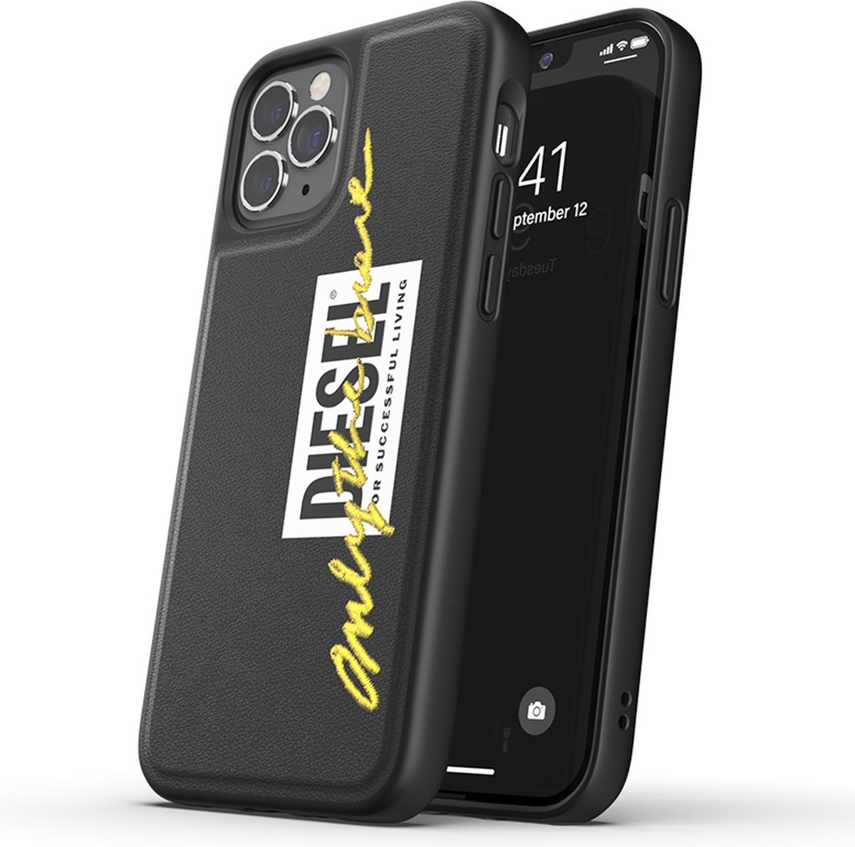 iPhone 12 Pro Max Backcase hoesje - Diesel - Effen Zwart - Kunstleer