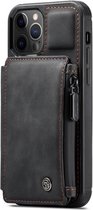 CaseMe - Retro Zipper Wallet iPhone 12 Mini - Zwart