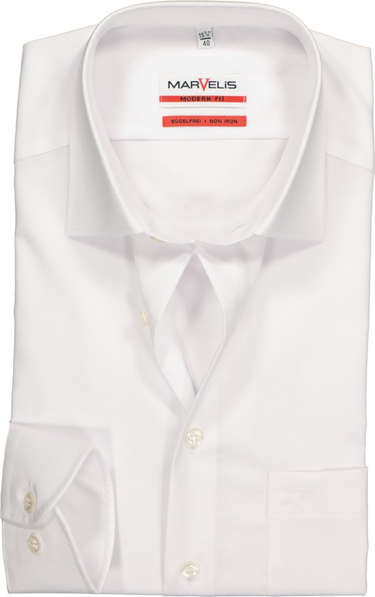 MARVELIS modern fit overhemd - mouwlengte 7 - wit - Strijkvrij - Boordmaat: