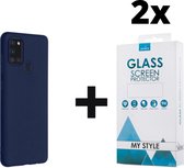 Siliconen Backcover Hoesje Samsung Galaxy A21s Blauw - 2x Gratis Screen Protector - Telefoonhoesje - Smartphonehoesje