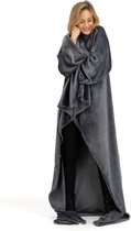 O'DADDY® Fleece deken met MOUWEN - fleece plaid - 150x200 - fleece deken - Sherpa super zacht - plaids met mouwen - Grijs