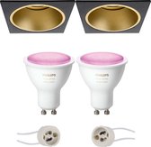 Pragmi Minko Pro - Inbouw Vierkant - Mat Zwart/Goud - Verdiept - 90mm - Philips Hue - LED Spot Set GU10 - White and Color Ambiance - Bluetooth - BSE