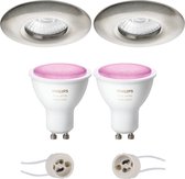 Pragmi Luno Pro - Waterdicht IP65 - Inbouw Rond - Mat Nikkel - Ø82mm - Philips Hue - LED Spot Set GU10 - White and Color Ambiance - Bluetooth - BSE
