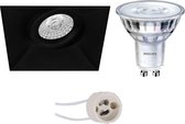 LED Spot Set - Pragmi Nivas Pro - GU10 Fitting - Inbouw Vierkant - Mat Zwart - Trimless - Kantelbaar - 150mm - Philips - SceneSwitch 827 36D - 1.5W-5W - Warm Wit 2200K-2700K - Dimbaar - BES L