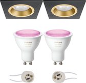 Proma Rodos Pro - Inbouw Vierkant - Mat Zwart/Goud - 93mm - Philips Hue - LED Spot Set GU10 - White and Color Ambiance - Bluetooth