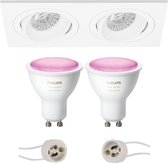 Pragmi Borny Pro - Inbouw Rechthoek Dubbel - Mat Wit - Kantelbaar - 175x92mm - Philips Hue - LED Spot Set GU10 - White and Color Ambiance - Bluetooth - BES LED