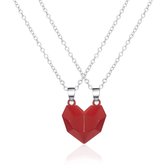 Bixorp Friends BFF Ketting voor 2 met Rood Hartje Magneet - Vriendschapsketting Meisjes - Magnetische Best Friends Ketting Vriendschap Cadeau voor Twee