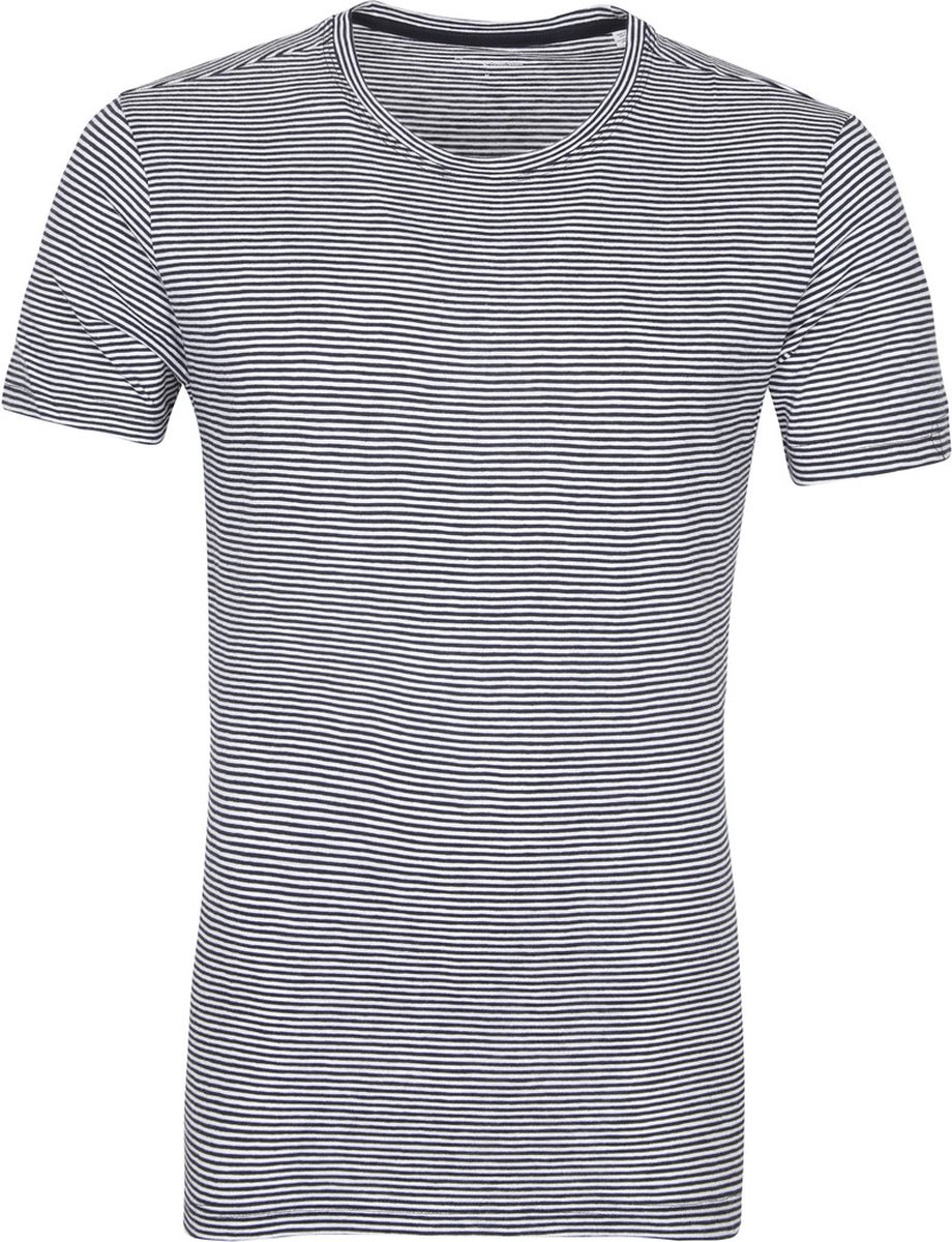 KnowledgeCotton Apparel - T-shirt Alder Stripes Donkerblauw - Maat XL - Modern-fit