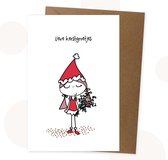 Planet Puk | Kerstkaart | Meisje Mistletoe | 5 stuks inclusief envelop | Extra groot | 11.5 x 17.5 cm