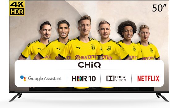 CHiQ U50H7SX Smart Android TV, 4K UHD, Dolby Vision, HDR10, Processor Quadruple cœur, Wi-FI+Bluetooth, Google Assistant, Netflix, Prime Video