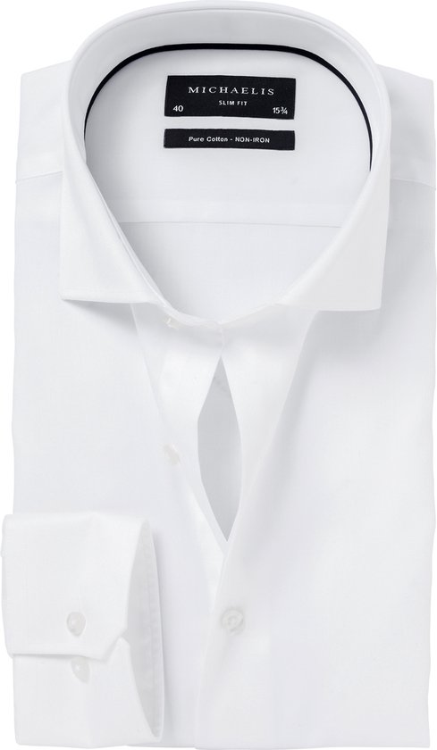 Michaelis slim fit overhemd mouwlengte 7 twill wit Maat 41 Strijkvrij . bol