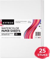 ARTECO® 25 feuilles de papier aquarelle - Bloc aquarelle - Bloc à dessin - 300 gr / m2 - format A4