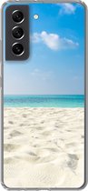 Geschikt voor Samsung Galaxy S21 FE hoesje - Tropisch - Strand - Zee - Siliconen Telefoonhoesje