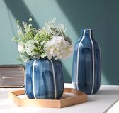 Set van 2 vazen - Keramiek - Blauw/wit - 29 en 19 cm