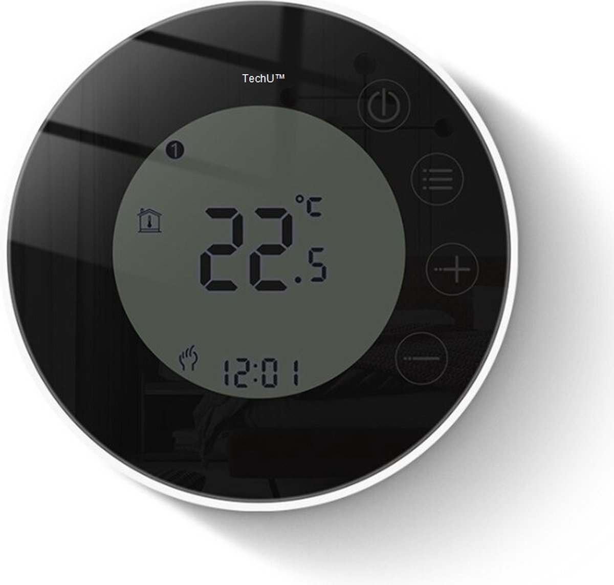 TechU Smart Thermostaat Round - Zwart met Witte Rand thumbnail 3