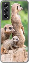 Coque Samsung Galaxy S21 FE - Suricates - Souche d'arbre - Jeune - Étui de téléphone en Siliconen