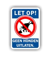Geen honden uitlaten verkeersbord sticker afmeting 17,5 x 25 cm.