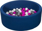 Ballenbad rond - blauw - 90x30 cm - met 150 wit, roze en grijze ballen