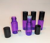 Essentiële olie roller - 5 ml - Paars - Vrolijk gekleurd - Rollerflesjes - Parfum rol-on fles - Glas - 5 stuks - Rvs bal.