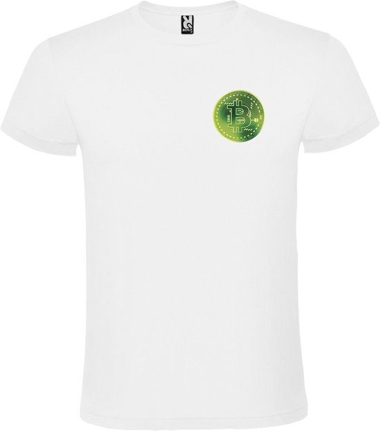Wit t-shirt met klein 'BitCoin print' in Groene  tinten size 4XL