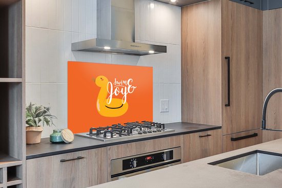 Spatscherm keuken 120x80 cm - Kookplaat achterwand Zomer - Oranje - Zwemband - Muurbeschermer - Spatwand fornuis - Hoogwaardig aluminium