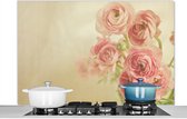 Spatscherm keuken 120x80 cm - Kookplaat achterwand Wazige afbeelding van roze boterbloemen - Muurbeschermer - Spatwand fornuis - Hoogwaardig aluminium