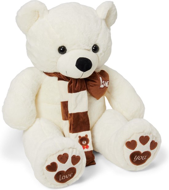 Pluche Beer 80-85cm - knuffel - Wit - 85 CM - Pluche Teddybeer XL - I Love You beer - Knuffelbeer - Valentijnsdag Cadeau tip